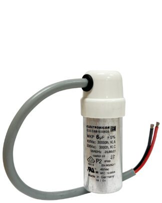 Electronic capacitor with wires, 6uF, 450VAC.
