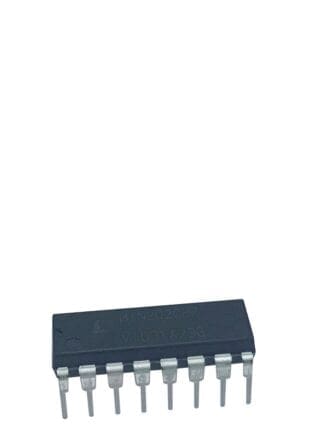 Black integrated circuit chip on white background.