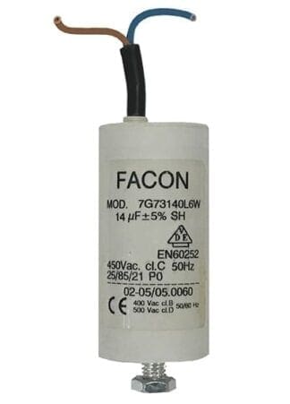 Facon 14uF capacitor with wires.