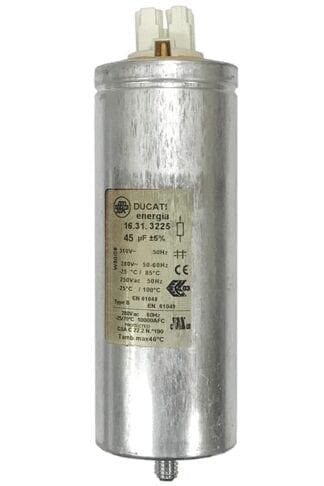 Silver capacitor with technical specifications.