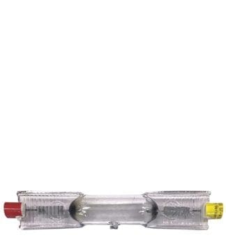 Clear glass halogen light bulb.