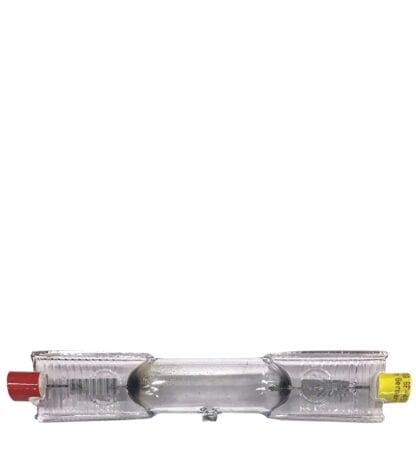 Clear glass halogen light bulb.