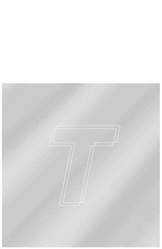 White letter T on gray background.