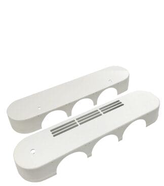 Two white vent covers with grill.