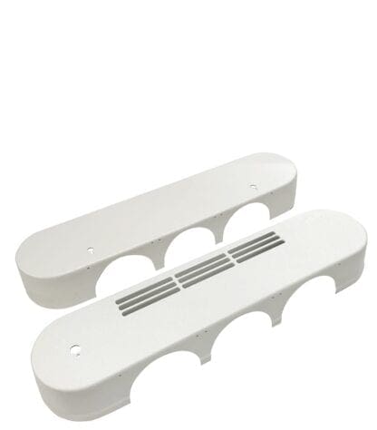 Two white vent covers with grill.