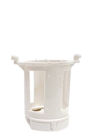 White plastic lightbulb holder cage.