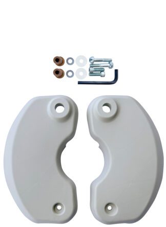 Two grey plastic chair parts with hardware.