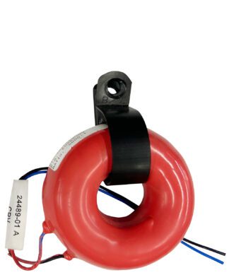 Red current transformer with wires.