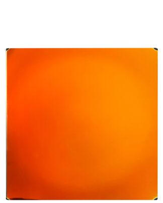 Solid orange background with vignette.