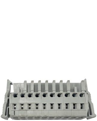 Grey terminal block with ten connections.