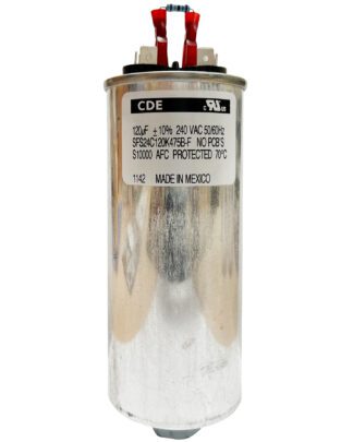 CDE 120uF capacitor with wires.
