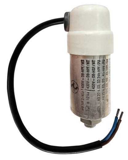 Electrical component with wires and label.