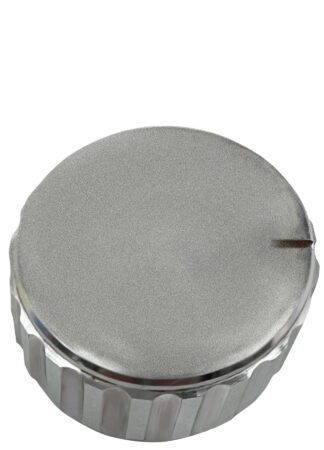 Silver metal knob with ridges.