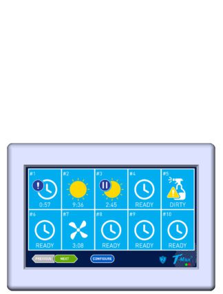 T-Max control panel with status icons.